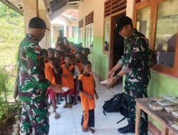 Peduli Gizi Anak Sekolah, Satgas Pamtas Yonarhanud 2 Kostrad Bagikan Makanan Sehat Bergizi Bagi Siswa Perbatasan